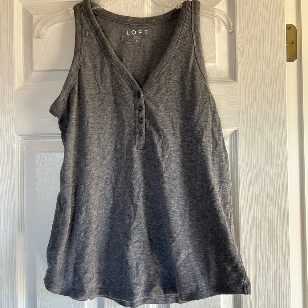 LOFT Charcoal Gray Sleeveless Henley Tank